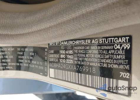 1999 Mercedes-Benz C 230 Kompressor z USA, uszkodzony, nr VIN WDBHA24GXXA769918